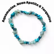 Aquamarine,Neon Apatite and Turquoise Tumble Chipped Stretchy Bracelet