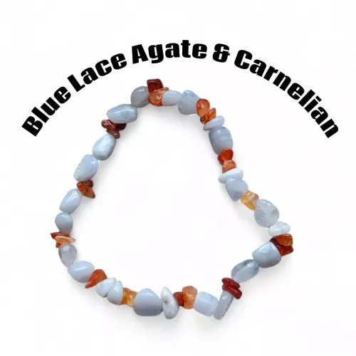 Blue Lace Agate & Carnelian Chip Bracelet