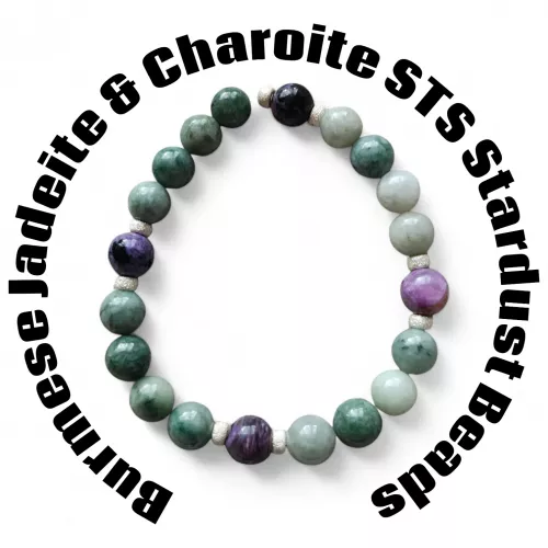 Burmese Jadeite, Charoite with stardust 925 spacer beads Stretchy Bracelet