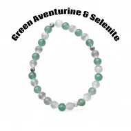 Green Aventurine & Selenite Beaded Bracelet W/Sterling Silver Spacers